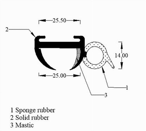 Caravan or Motorhome Window Rubber 25mm Large Bore and Trim-Black (Sold by the Metre) (Black)