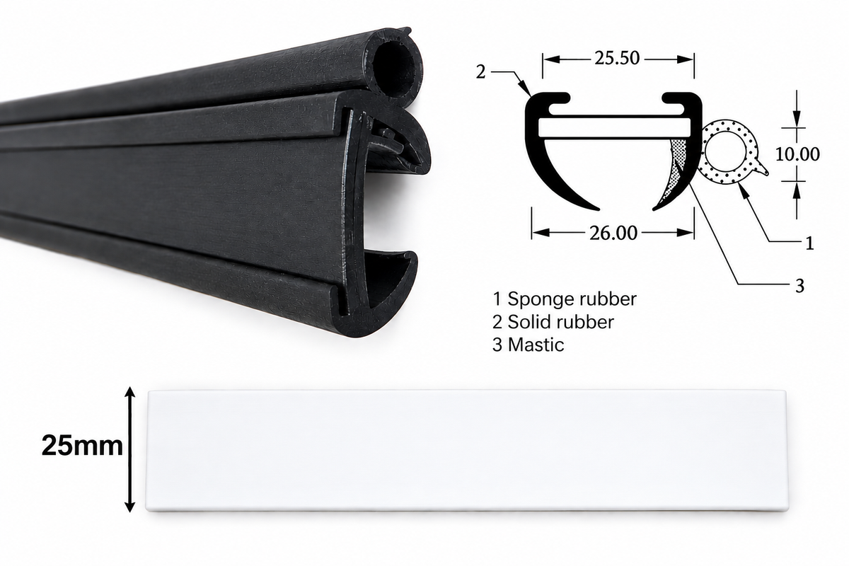Caravan or Motorhome Window Rubber 25mm Small Bore and Trim (Sold by the Metre) (White)