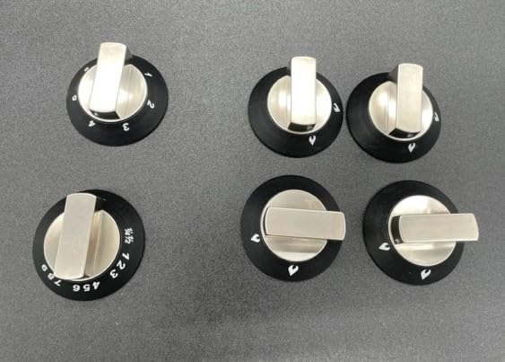 Thetford Oven Replacement Grill-Hob Knobs for Enigma Cookers. 6 Pack. Colour Black and Satin Crome SSPA0903.SA