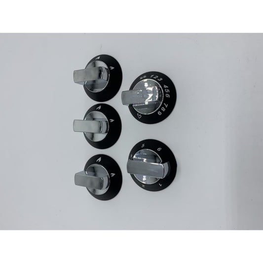 Thetford Spinflo 5 piece knob set black and chrome for oven, grill and hob. SSPA0936.CR