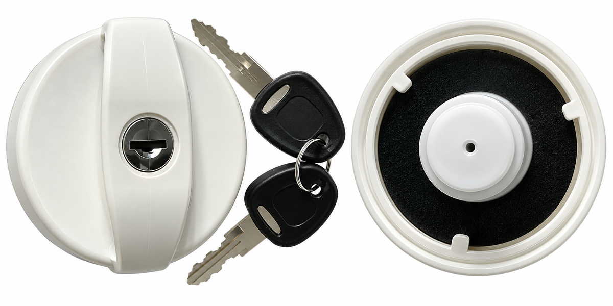 Locking Filler Cap c/w Cylinder and 2 Keys - White 01622T90290