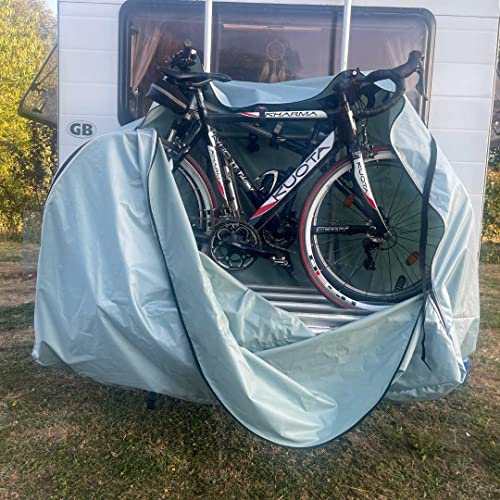 All new enclosed motorhome cycle cover for up to 4 Bikes complete with warning sign made here in the UK.