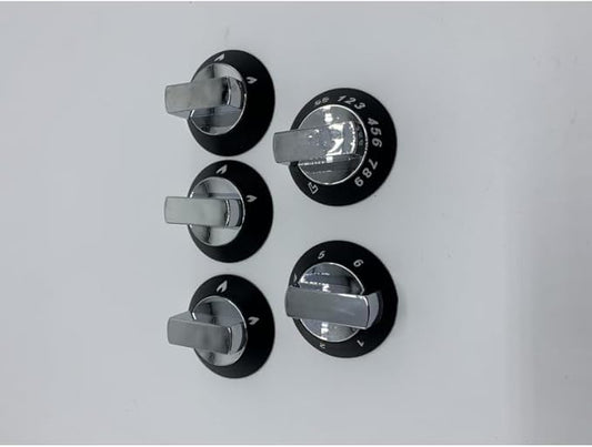 Thetford Spinflo Cooker 5pc Knob Set Black & Chrome. SSPA0936.
